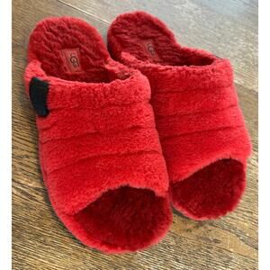 Ugg Slipper Slide “Fluff” in Samba Red Men’s Sz 8 All Sherpa Wool Non Slip